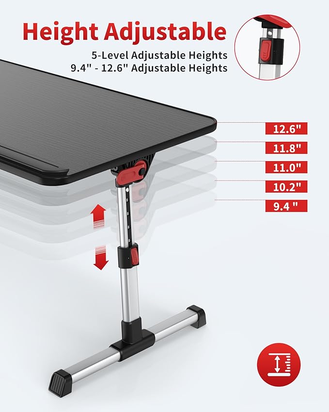 Laptop Desk Table, SAIJI Adjustable Laptop Stand, Portable Lap Desks with Foldable Legs, Notebook Standing Breakfast Tray Reading Desk for Sofa Couch Bed Floor (Black,Medium Size)