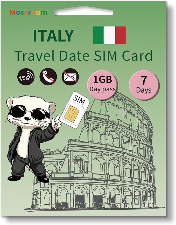 Italy SIM Card with Daily 1GB High-Speed Data for 7 Days - Prepaid 4G/5G Mobile Internet for Travel, Work & Study - Compatible with All Phones