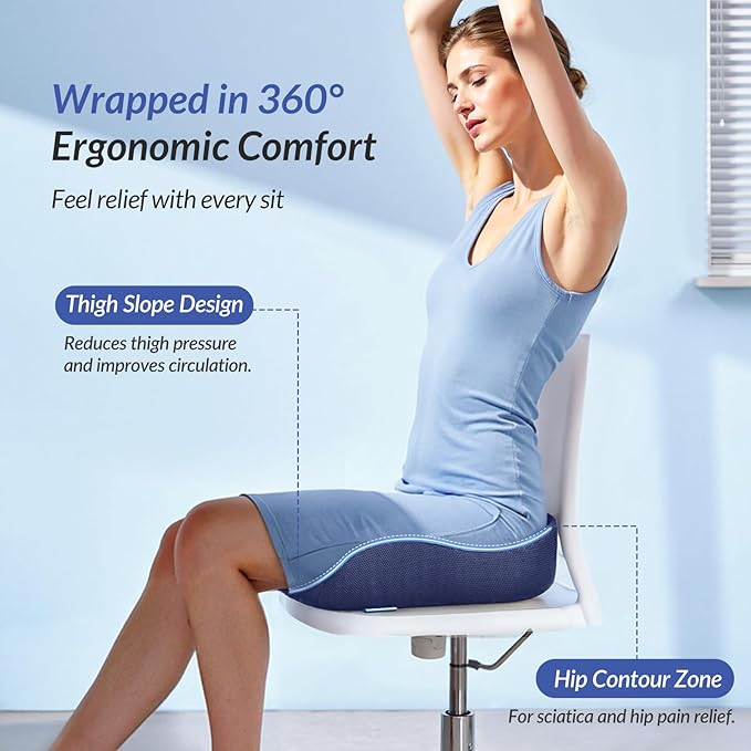 ZIKEE Gel Seat Cushion for Office Chair and Car Seat with Ergonomic Zoning, Memory Foam Chair Cushion for Sciatica, Lower Back, Tailbone Pain Relief and Intimate Ventilation, Non-Slip & Airy Cover