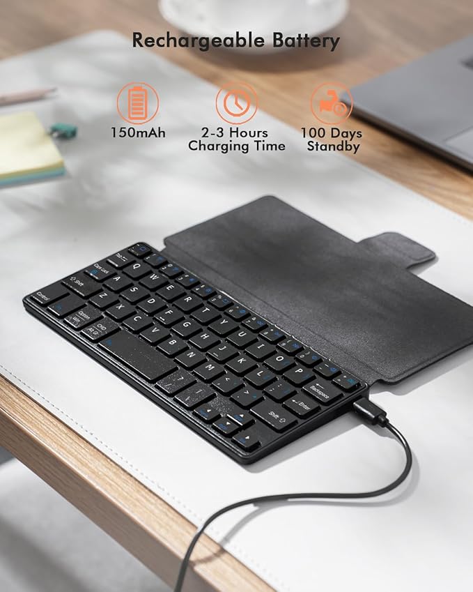 Doohoeek Universal Bluetooth Keyboard for Samsung Galaxy Z Fold, iPad mini 7 2024 & Phones, Dual Bluetooth Mini Keyboard with Any-Angle Kickstand & Leather Cover for Android, Windows and iOS