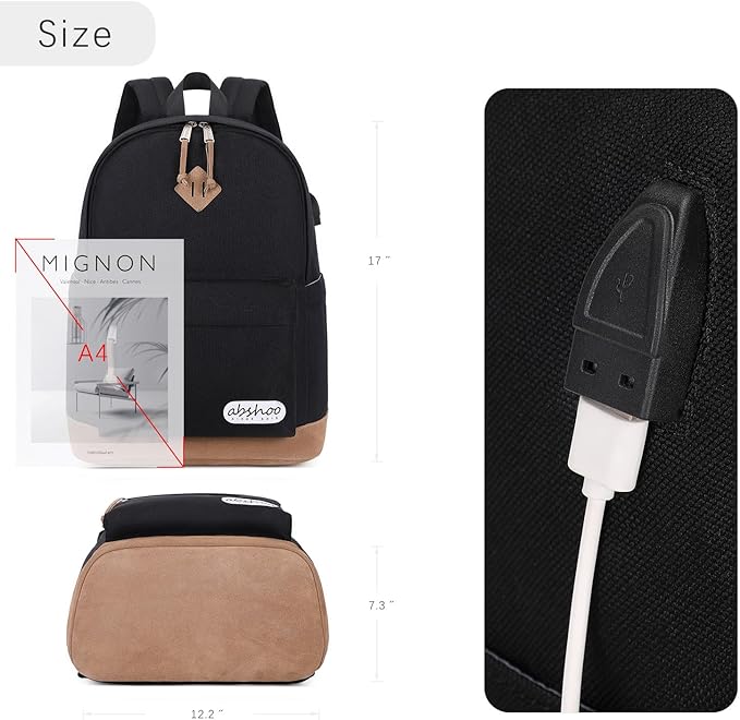 abshoo Classical School Backpack For Middle High School Water Resistant Bookbag College Travel Daypack (Black)