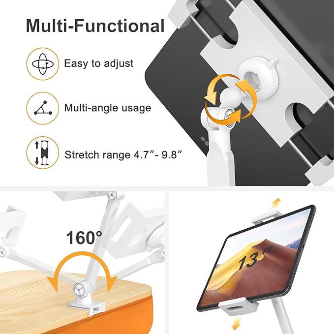 Cozy Kindle Pillow Stand with 360° Adjustable Tablet Holder, Wooden Panel, iPad Stand for Hands Free Reading in Bed, Couch, Sofa, Compatible with 4.7"-13" Kindle, iPad, Phone, up to 14"Laptop