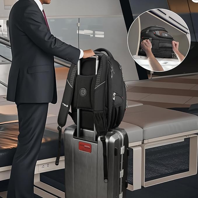 Swissdigital Design Men's Laptop Backpack for Man，Large Capacity Business Travel Backpack Black/Brown