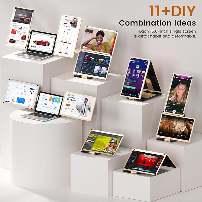 Laptop Extender 15.6-inch, 1080P FHD Portable Monitor with 120% sRGB, 235Rotation Detachable Screen, Plug & Play, Triple Screen Laptop Monitor Extender Compatible with Windows, Mac, Chrome