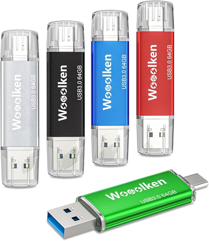 USB C Flash Drive 64GB 5 Pack, Wooolken USB 3.0 Dual Drive Type-C Thumb Drive OTG Compatible with iPhone 16/15, Android Smartphone/Tablets/Computers