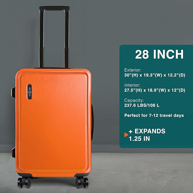 Luggage Sets 3 Piece, 22 Inch Carry on Luggage and 28 Inch Suitcases with Wheels Spinner, Durable Hard Shell Suitcase Set, Expandable Travel Suitcase, Orange