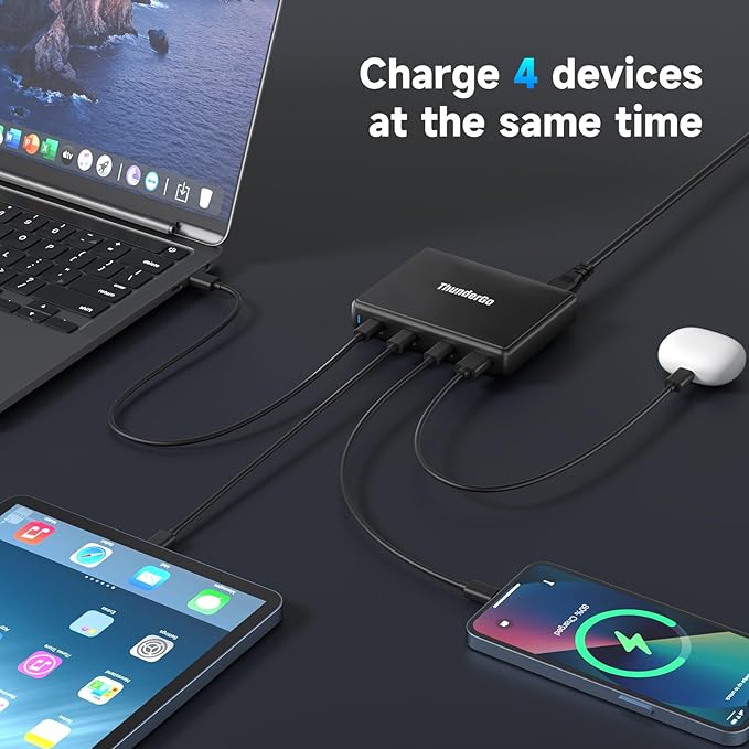 140W GaN Charger, 4-Port USB C Fast Charging Block (3C PD/1A QC), 100W Max Single Port Output for MacBook Pro/Air, iPhone 16/15/14, iPad Pro, Samsung Galaxy, Laptops & More