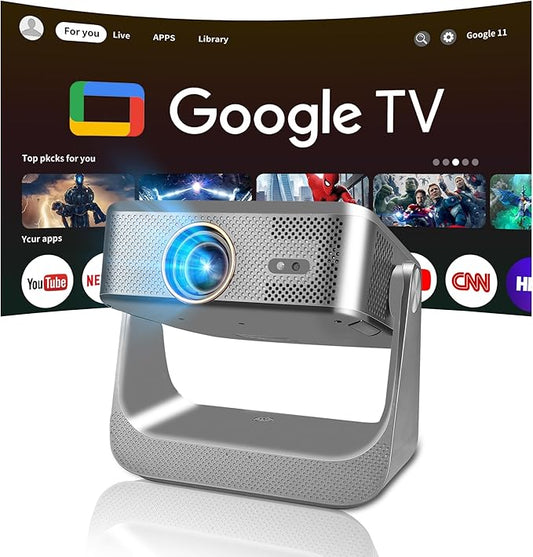 [GTV Ecosystem/Voice Input/Auto Focus] GINCSRI 4K Multi-media Smart Projector with WiFi and Bluetooth, 800 ANSI Home Cinema Proyector, Native 1920x1080 Pixel Outdoor Portable iOS/Android Phone Support