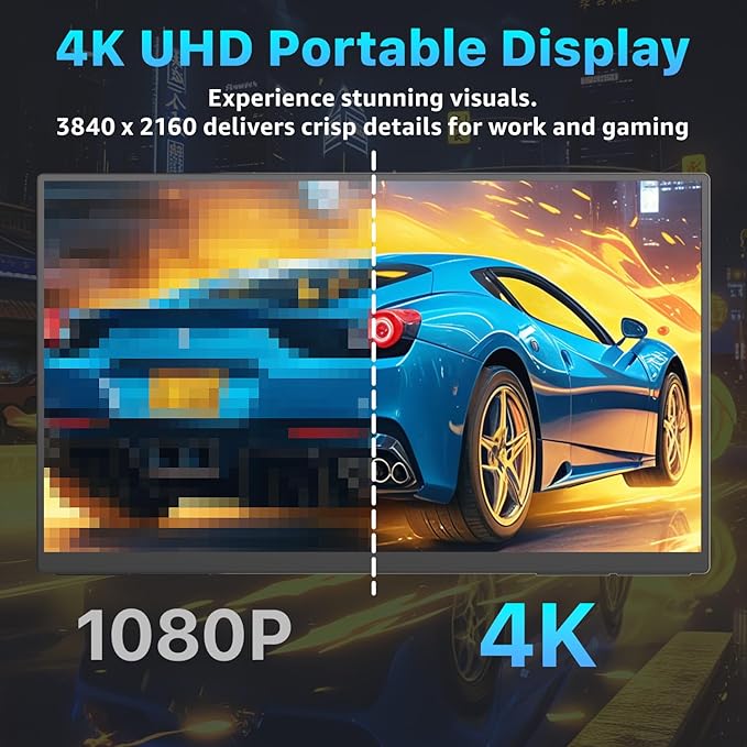 Portable Monitor 23.8" 4K 3840X2160 144% sRGB 60Hz IPS HDR HDMI USB-C Travel Monitor for Laptop MacBook PC Surface PS5 Xbox, Large External Display with Kickstand & Speakers, VESA Compatible