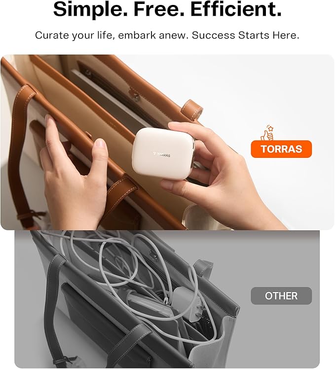 TORRAS FlexLine 40W for iPhone 17 Charger, Fast Charging Retractable USB C Charger Block with Cable, Dual-Port GaN Ⅲ Type C Adapter for iPhone 16 Pro Max/iPhone 16/iPhone 15 with Foldable Plug