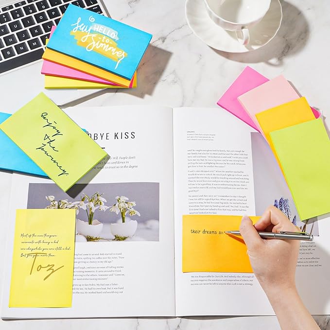 (12 Pads) Sticky Notes 3x5 in, Bright Colors Strong Adhesive Post, Suitable for School, Home, Office, Clean Removal, 50 Sheets/pad