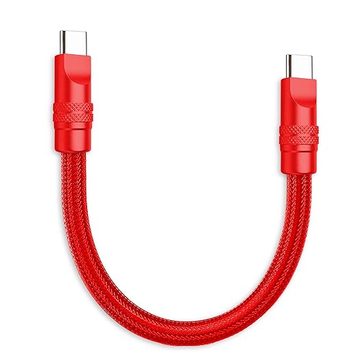 chubbycable Cute Chubby 240W Short USB C Cable Power Bank Fast Charging Cable Nylon Braided Charger Cord Compatible with iPhone 17-15 Series iPad, Red+Red, Type-C to Type-C, 1.64FT