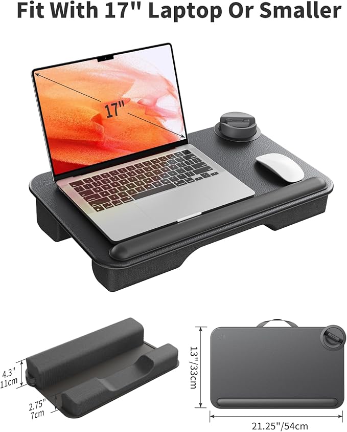 SAIJI Laptop Lap Desk - Fits Up to 17" Laptops, Lightweight Lap Tray Table Stand with Soft Leather Wrist Pad, External Monitor Holder, Lap Desk with Cushion for Home Office Working/Gaming On Couch