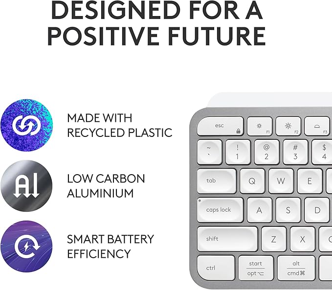 Logitech MX Keys S Wireless Keyboard, Low Profile, Fluid Precise Quiet Typing, Programmable Keys, Backlighting, Bluetooth, USB C Rechargeable, for Windows PC, Linux, Chrome, Mac - Pale Grey