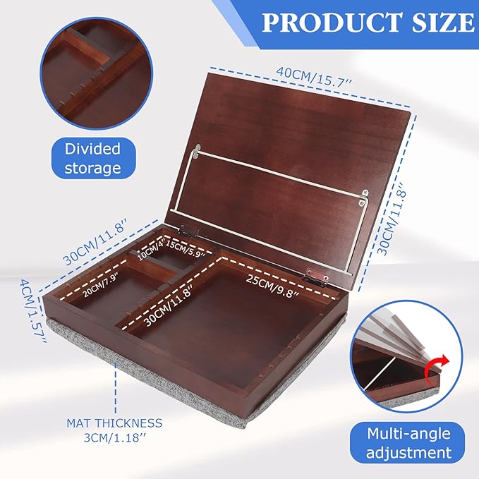 Wood Easel Lap Desk with Storage Schoolhouse Lap Desk with with Detachable Cushion Lap Tray with Cushion Laptop Table for Sofa Serving Tray Adjustable Laptop Stand for Bed for Home Office Schoolhouse