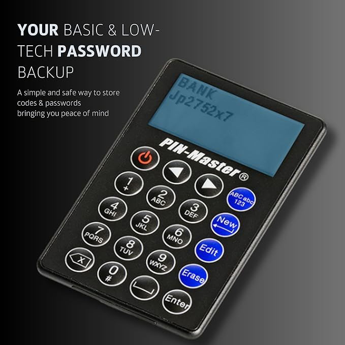 Password Keeper (150 Codes – 60 Characters Each) - Low Tech Electronic PIN Code & Password Organizer (Credit Card Size 3.370 in x 2.125 in) The Password Journal Device fits in Your Wallet