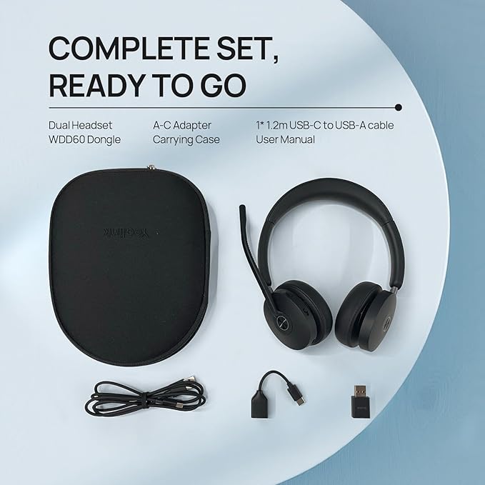 Yealink WH68 Hybrid ANC DECT&Bluetooth Wireless Headset with Adapter, 492ft Rang Stereo Active Noise Cancellation Headphones for Teams,Zoom,UCwith 6X Mic, 32H Call,Dual Ear Headsets (PC,Mobile,Phone)