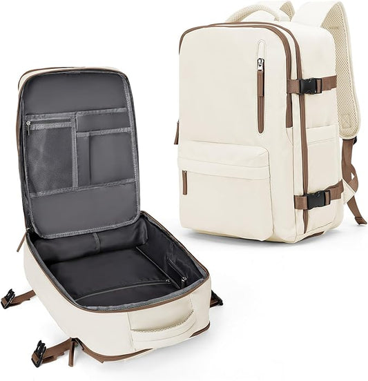 VECAVE Carry On Backpack for Women,Large Travel Backpack Flight Approved,Waterproof 14 Inch Laptop Backpack Business Work Backpacks Men Mochila De Viaje WhiteBrown