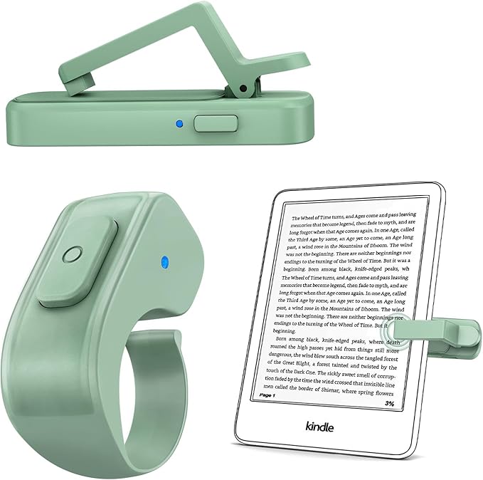 [Case-Friendly] Remote Control Page Turner Ring for Kindle Paperwhite Oasis Scribe Kobo eReaders, Camera Camcorder Remote Controls, Page Turner Clicker for iPhone ipad Tablets with Storage Bag Green