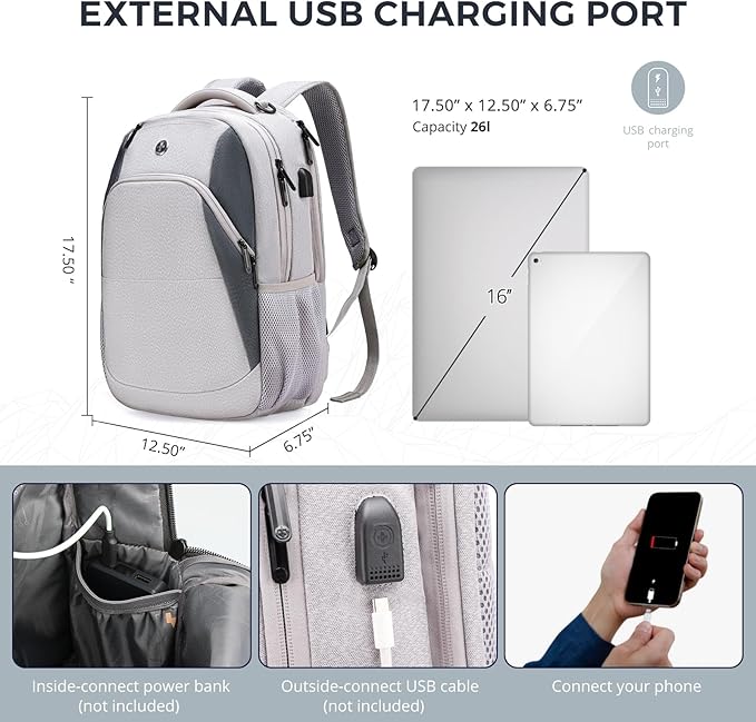 Swissdigital Design Business Laptop Backpack, College Laptops Backpack with USB Charging Port for Men and Women Fits 16 Inch Notebook, Mauve Grey | ANDWIL