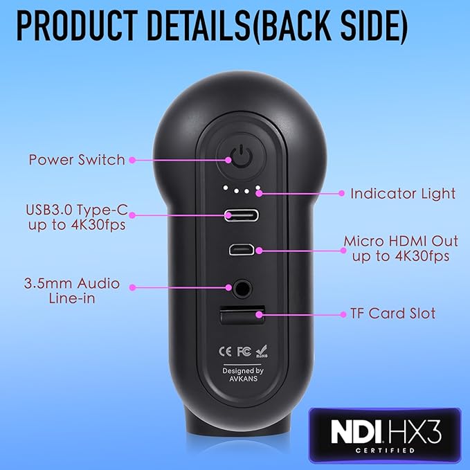 AVKANS Go Wireless Live Streaming 4K Camera, WiFi NDI Sport Action Camera with 9X Zoom, Video Recording Camera for Sporting Events/Baseball/Basketball/Softball...