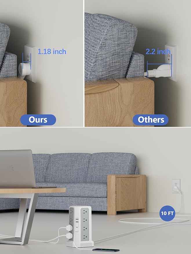 Surge Protector Power Strip Tower,10FT Long Extension Cord with Multiple Outlets 1625W 13A, Desk Charging Station with 16 Outlets and 4 USB Ports for Home, Office Desk Supplies, Dorm Room