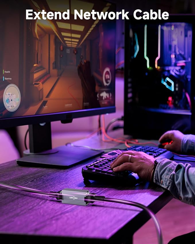 Ethernet Extender 10Gbps, 2 Pack Ethernet Coupler Connector for Cat8 Cat7 Cat6 Cat5 Cable, 328ft Long Distance Extend, Aluminum Alloy Shell