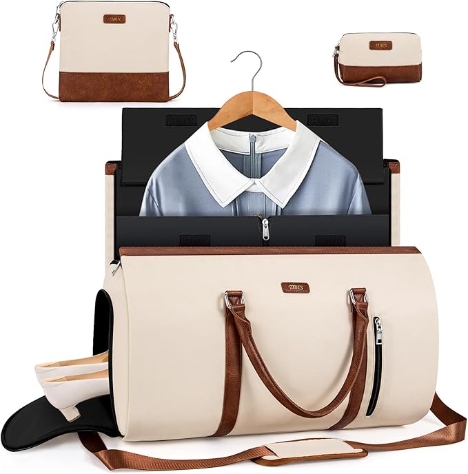 4pcs Convertible Garment Duffel Bag for Travel - 50L 2-in-1 Carry On Weekender Overnight Bag with Toiletry Bag, Fits Suits & Dresses, Trolley Sleeve, Hanging Suit Compartment, Waterproof Shoe Pocket