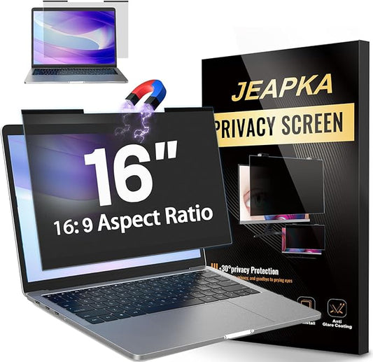 Magnetic Laptop Privacy Screen Filter 16 inch for 16:9 Widescreen Computer Monitor, Removable Anti Blue Light Privacy Shield, Anti-Glare Protector