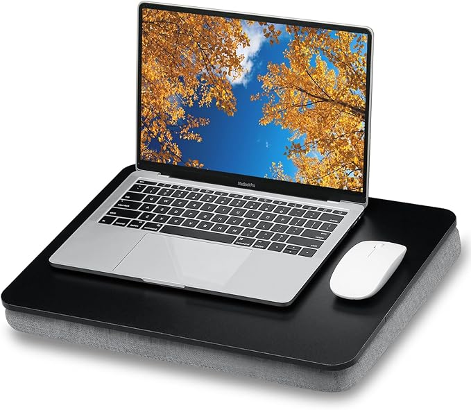 Lap Desk with Pillow Cushion, Portable Laptop Bed Desk, Fits up to 15.6 inch Laptop, Lap Stand for Bed & Couch & Carpet, Book Tablet/Drawing Board- Black