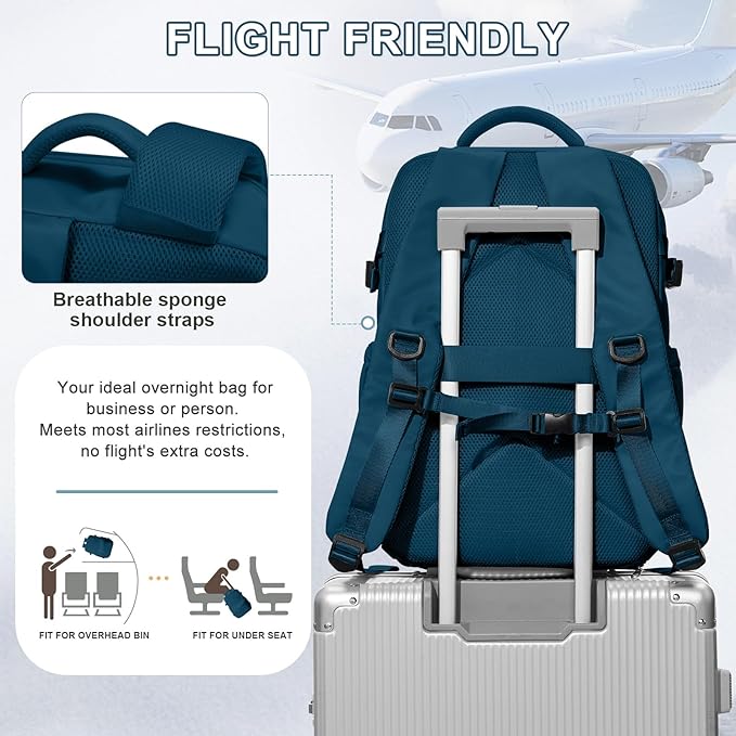 VECAVE Carry On Backpack for Women, Airline Approved Large Travel Backpack Flight Approved, Waterproof 14 Inch Laptop Backpack Business Work Backpacks Bag Men Mochila De Viaje JewelBlue.