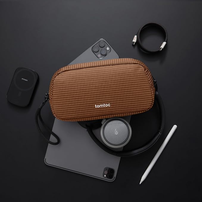 tomtoc Electronics Organizer Travel Case Performance, Water Resistant Bag Cable Tech Pouch Accessories, Carry Storage for Cord, Phone, Cables, Airpods, USB Flash Drive, Daily Items