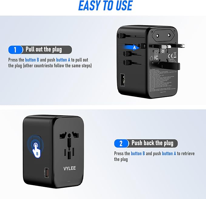 120W Universal Travel Adapter, GaN III International Power Adapter, 4 USB-C 1 USB-A Ports, AC Outlet, Worldwide US/UK/EU/AU Travel Charger for Cameras Laptops Tablets Phones and More