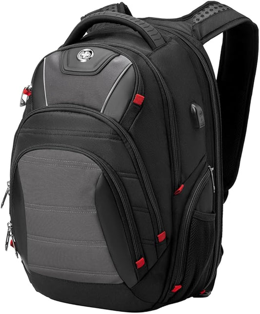 Swissdigital Design Men's Laptop Backpack for Man，Large Capacity Business Travel Backpack Black/Grey