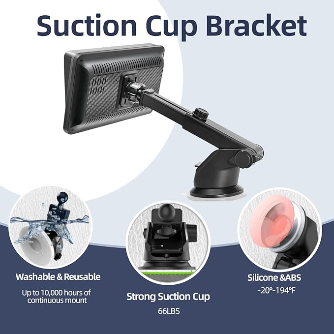 Carplay Screen Mount, Bendable Flexible Dashboard Suction Cup Bracket for 7Inch 9Inch 9.3 Inch 10.26 Inch Portable Car Play Windshield GPS Mount Phone Holder