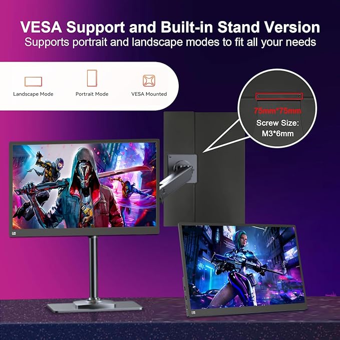 2.5K 100Hz Portable Monitor Touchscreen, 15.6'' QHD 2880x1620 300 Nits 100% sRGB IPS Gaming Monitor w/VESA HDR FreeSync Eye Care USB-C HDMI External Second Screen for Laptop PC Phone Switch PS5 Xbox
