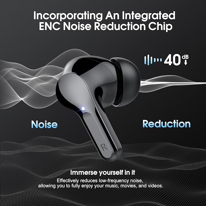Wireless Earbuds, Bluetooth 5.4 Headphones HiFi Stereo, Bluetooth Earbuds with ENC Noise Cancelling Mic, IP7 Waterproof in Ear Earphones, 48H, LED Display Ear buds for Pad Phones Workout Sports, Black