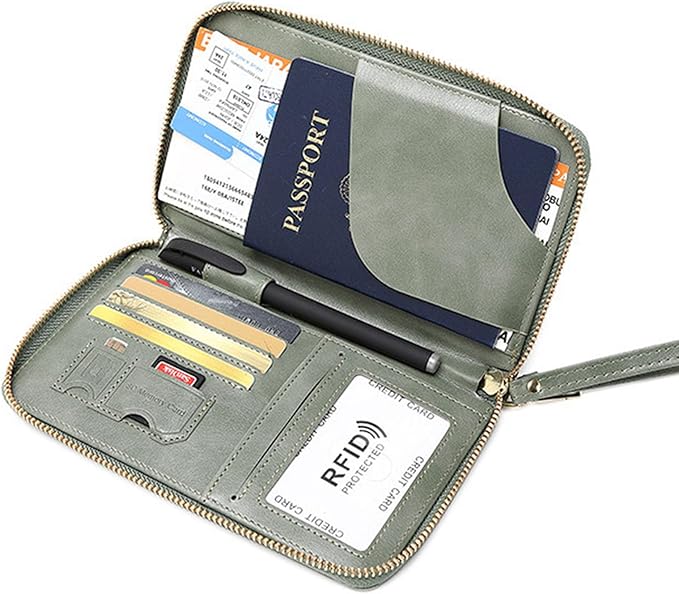 Multi-Function RFID Travel Passport Wallet with Phone Pocket - Ultimate Passport Holder for Women & Men | Holds Phones, Passports, Cash, Cards & Boarding Passes (Green)
