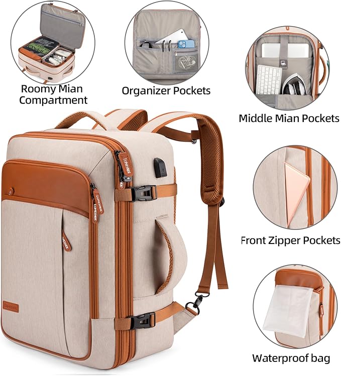 Travel Laptop Backpack,42L Carry on Luggage, Flight Approved Expandable Backpack,Business Anti Theft Weekender Bags for Women Men, Water Resistant Expandable Backpacks With 4 Packing Cubes