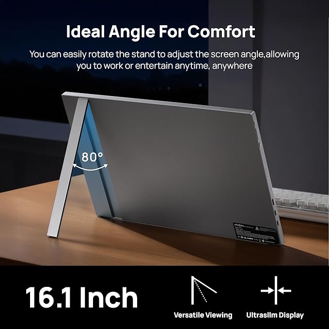 ARZOPA 16.1'' 144Hz Portable Gaming Monitor, 106% sRGB 1080P FHD Kickstand Portable Monitor with HDR, Ultra Slim, Eye Care, External Second Screen for Laptop, PC, PS5, Mac, Xbox-Z1FC Gray