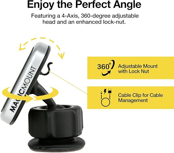 Scosche MPDB MagicMount Pro Magnetic Cell Phone Car Mount with Strong Magnets & 360° Adjustable Head, Adhesive Dashboard Cell Phone Holder Compatible with iPhone, Samsung, Android, Non-MagSafe Devices