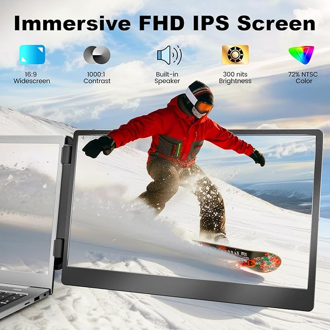 KEFEYA Laptop Screen Extender, 14.2" Portable Triple Monitor for Laptop with Full HD IPS Display, Monitor Extender Compatible with Mac, Windows, Chrome, Fits 13-17 Inch Laptops