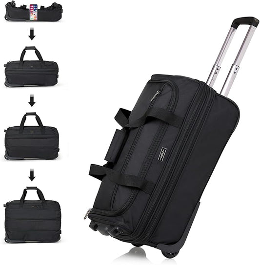 Hanke Expandable Carry On Luggage Suitcases with Wheels Foldable Duffle Bag for Travel Carry On suitcase Weekend Bag for Women Men（Black）