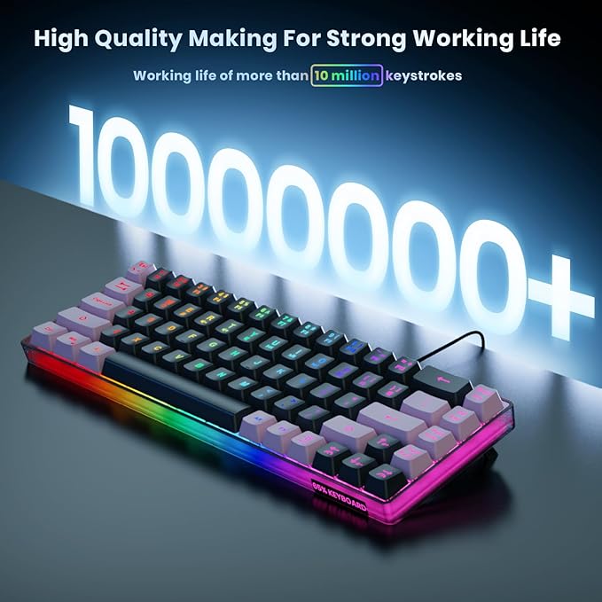 65% Gaming Keyboard, LED Backlit, Ultra-Compact Anti-Ghosting No-Conflict 68 Keys Membrane Gaming Wired Keyboard for PC Laptop Windows Gamer(Black-Pink)