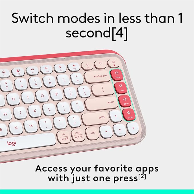 Logitech POP ICON Keys Wireless Bluetooth Keyboard, Comfortable Typing, Programmable Keys, Easy-Switch Between up to 3 Devices, for Laptop, Tablet, PC – Rose and Off-White