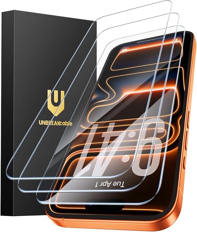 UNBREAKcable 3-Pack Screen Protector for iPhone 17 Pro Max, Double Shatterproof Tempered Glass [Easy Installation Frame] [9H Hardness] [99.99% HD Clear] [Case Friendly] for iPhone 6.9 inch