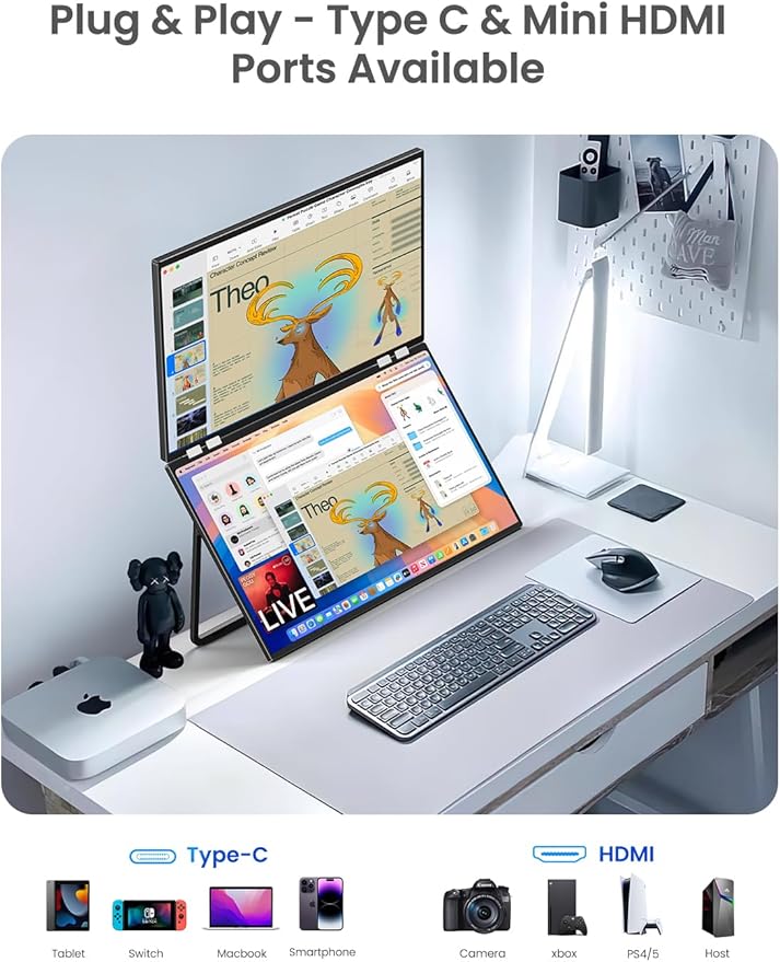 QLED Portable Dual Monitor 23.8" 100Hz FHD 1080P Stacked Monitor – 125% sRGB Dual Vertical Displays for Coding/Gaming/Trading, USB-C HDMI Laptop Screen Extender