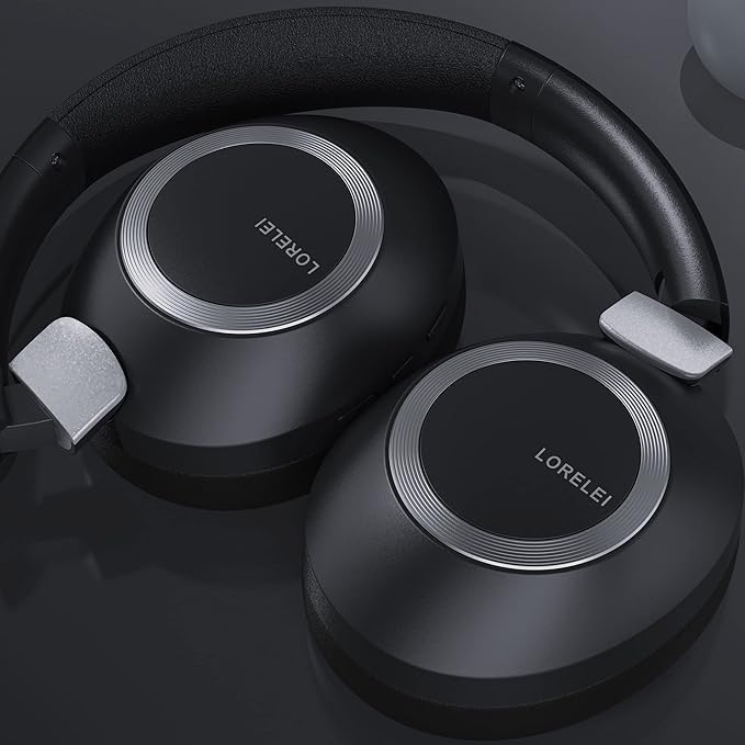 LORELEI B-C6 Wireless Over Ear Headphones, 50H Playtime Foldable Lightweight Bluetooth Headsets, Deep Bass, Built-in Microphone, Memory Foam Earmuff, for Travel, Home Office(Space Black)