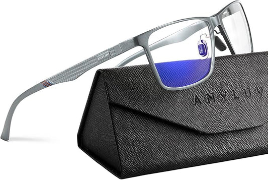 ANYLUV Blue Light Glasses Men, Relieve Eyestrain and Eye Protection, Al-Mg Metal Computer Blue Light Blocking Glasses