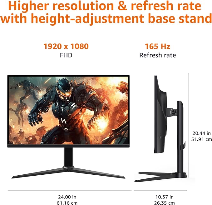 Amazon Basics 27 inch Gaming Monitor, FHD 1080P, 165Hz, VESA Compatible, Adaptive sync, 1ms Response, Black